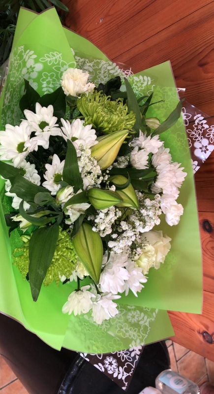 White and Green Hand tied